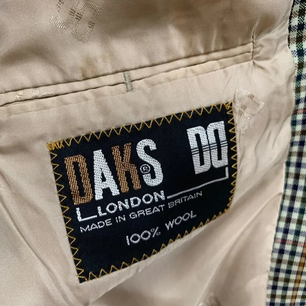 Vintage Daks London Blazer Mens 40 Beige Wool Houndstooth Sport Coat Notch 70s
